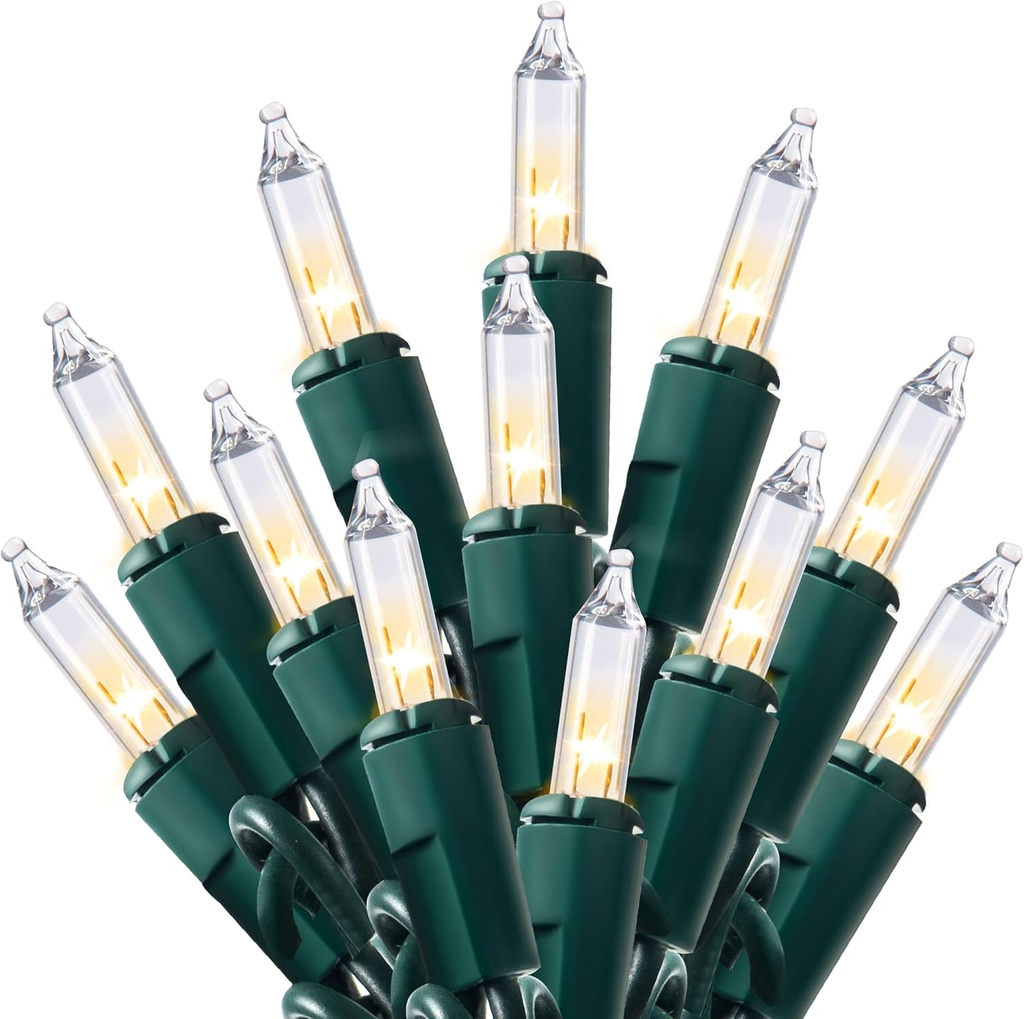 Joiedomi Clear Christmas String Lights Indoor,100 Count Mini Warm White Fairy Light,19.4 FT Lighting Decor for Patio Dorm Classroom Bedroom Holiday Wedding Party Garland Birthday Festival,Green Wire