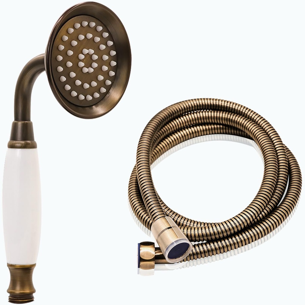 ENGA Vintage Hand-held Shower Rain Sprayer Telephone Shaped Brass Ceramic Shower Head with 59 Inch Hose for Bathroom (Retro Bronze)