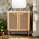 30 Inch Bathroom Vanity with Sink, Mid Century Modern Bathroom Storage Cabinet, Natural Wood Bathroom Vanity, Featuring Handmade Rattan Doors, 30 Inch, Wood