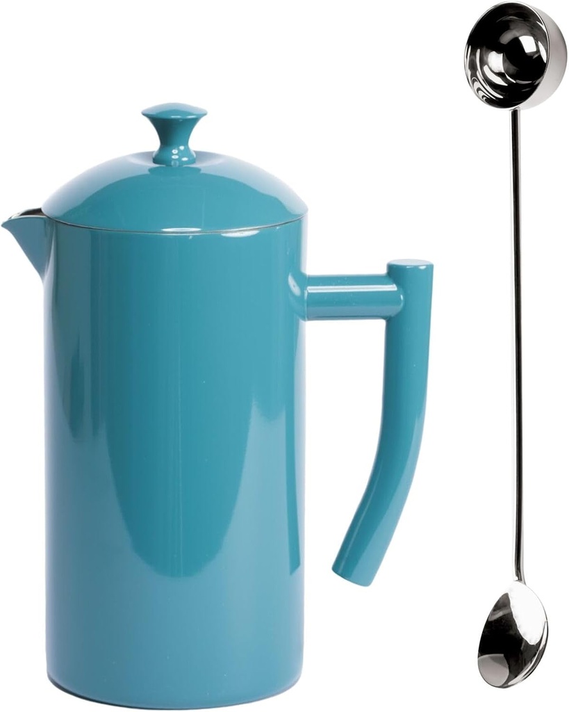 Frieling Double-Walled Stainless Steel French Press Coffee Maker, Lagoon Blue, 34 Ounce, Plus 18/10 Stainless Steel Coffee Scoop/Stirrer, 2 TBLS
