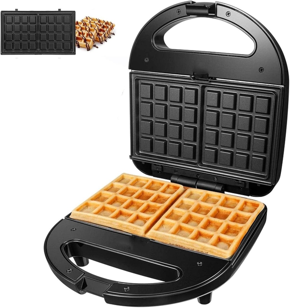 Waffle maker ， 3 in 1 Sandwich Press Waffle and Steak Machine 750W Sandwich Toaster with 3 Detachable Non-Stick Plates