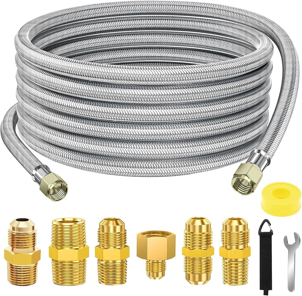 24 FT Propane Hose Extension-High Pressure Braided Gas Line Hose Propane Conversion Kit for BBQ Grill, Fire Pit, Heater (24FT)