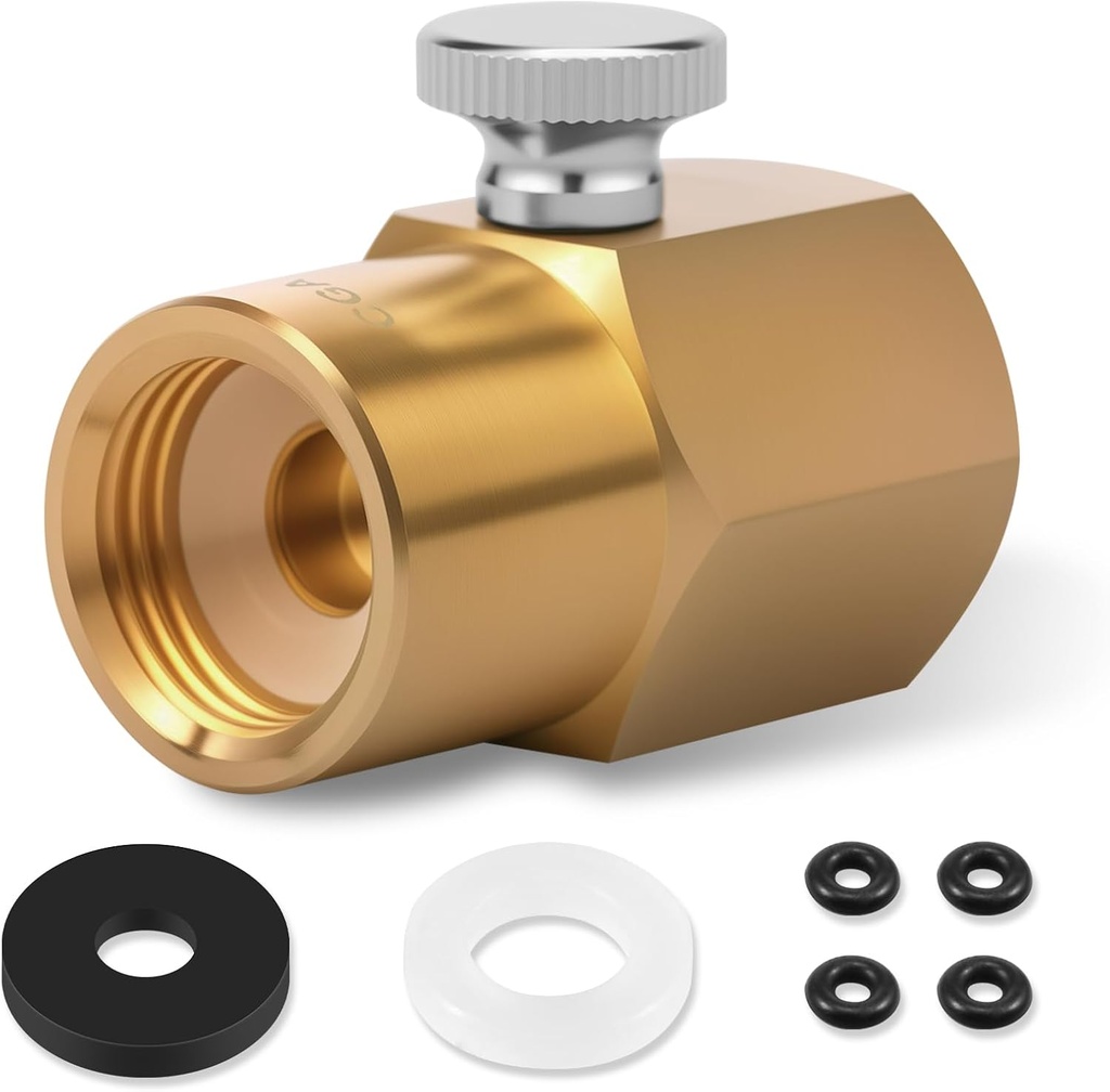 CO2 Refill Adapter, Brass CO2 Adapter Refills Connector Rustproof CGA320 to TR21-4 CO2 Tank Connector, Soda Machine Soda Bottle CO2 Adapter for CO2 Cylinder