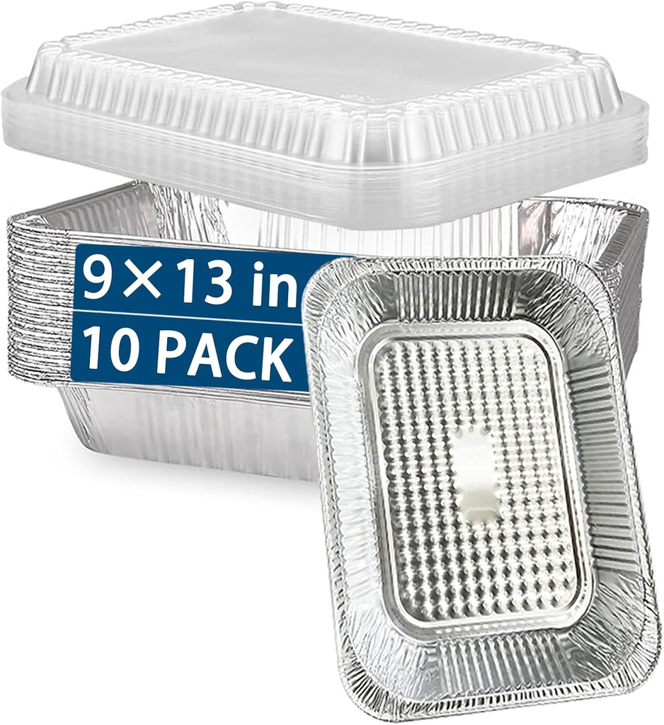 Aluminum Pans with Lids 9''x 13'', Tin Foil Disposable Pans, Extra Heavy Duty Baking Pans, Chafing Trays with Lids, Half Size Steam Table Pans, Food Containers for Catering Party Meal Prep Storage