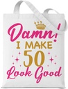 50th Birthday Gifts Funny Canvas Tote Bag for Women 50 Year Old Birthday Reusable Shoulder Bag for Shopping Grocery Travel Beach