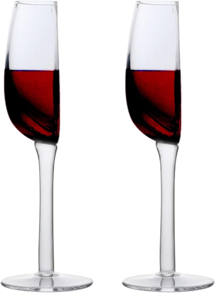 Wine Glass Set of 2, 140ml Half Glass Wine Glasses, Half Glass Wine Cup, Novelty Red Glass Wine Goblets, Long Stemmed Champagne Flutes, Reusable Clear Glass Cups for Wine Cocktail Champagne Juice