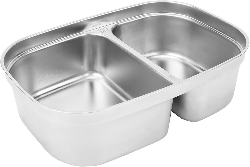 Linkidea 304 Stainless Steel Electric Lunch Box Inner Container, 2 Compartments Removable Reusable Tray, 1.2 L Food Replace Container Compatible with 1.5 L SOHIDA Electric Lunch Box (Silver)