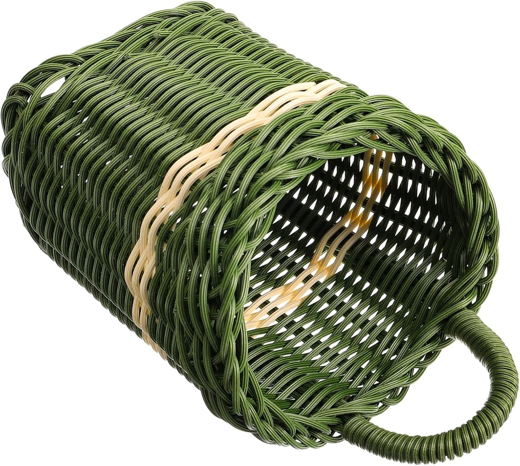 Cabilock Rustic Imitation Rattan Woven Flower Basket Versatile Handheld Storage for Garlic Sundries Wall Hanging Decor Lightweight Kitchen Organizer Suitable for Home Garden