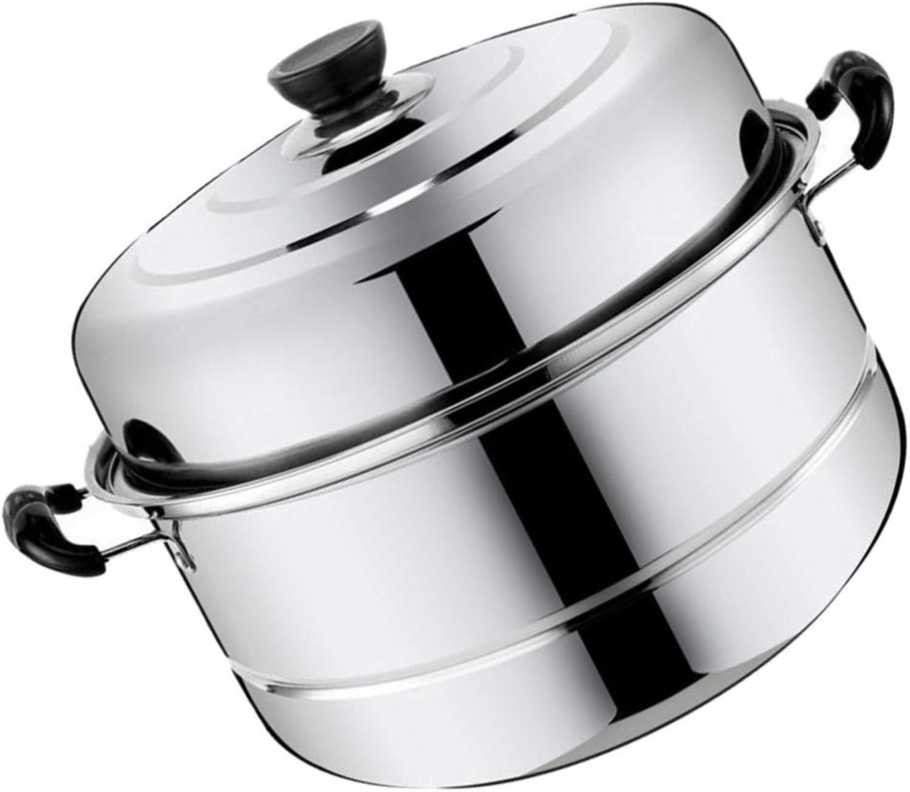 2- Layer Stainless Steel Steamer Pot for Cooking Soup and Steaming Food Steam Pot with Lid for Gas Electric Grill Stove 30cm