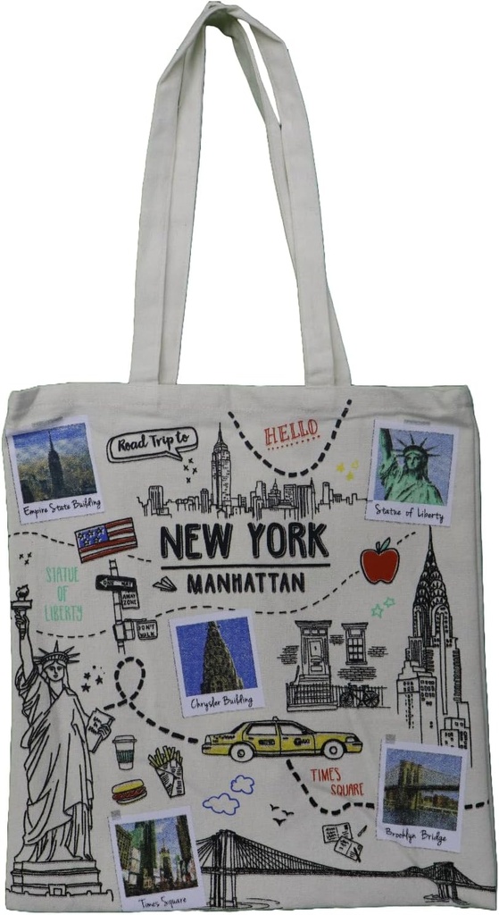 Reusable Large Multipurpose New York Canvas Tote Bag for Travel Bag, Grocery Tote, Shopping Handbag, NYC Lovers