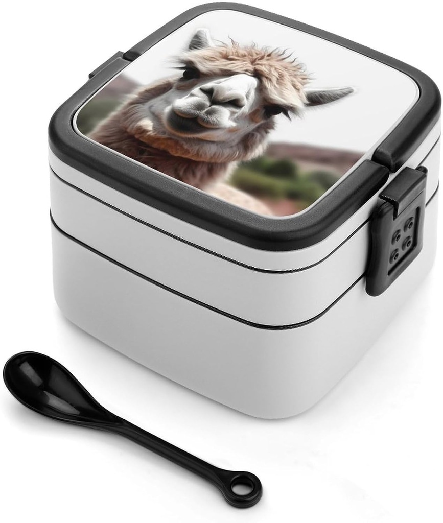 Bento Box for Adult Funny Alpaca Llama Bento Lunch Box with 2 Compartments Stackable Lunch Container Reusable Food Storage Container Meal Prep Snack Containers