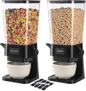 Cereal Dispenser Countertop with Cereal Bowls,16 Labels & Pen, Cereal Containers Storage, Candy Dispenser, Dry Food Dispenser For Pantry - Not Easy to Crush Food (Black, 2 Pack)