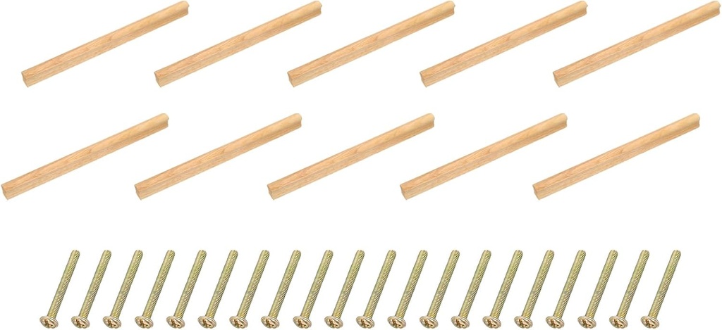 uxcell 10Pcs Wood Drawer Pulls Handles with Screws Set 224mm/8.82" Hole Spacing Unfinished Beech Wood Cabinets Drawer Knobs Pull Handles for Kitchen Cabinets Dresser Furniture