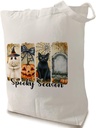 Halloween Tote Bag, Black Cat Aesthetics Tote Bag for Women - Spooky Season, Ghost Gifts Birthday Fall Holiday Gifts for Women, Halloween Party Favor/H02
