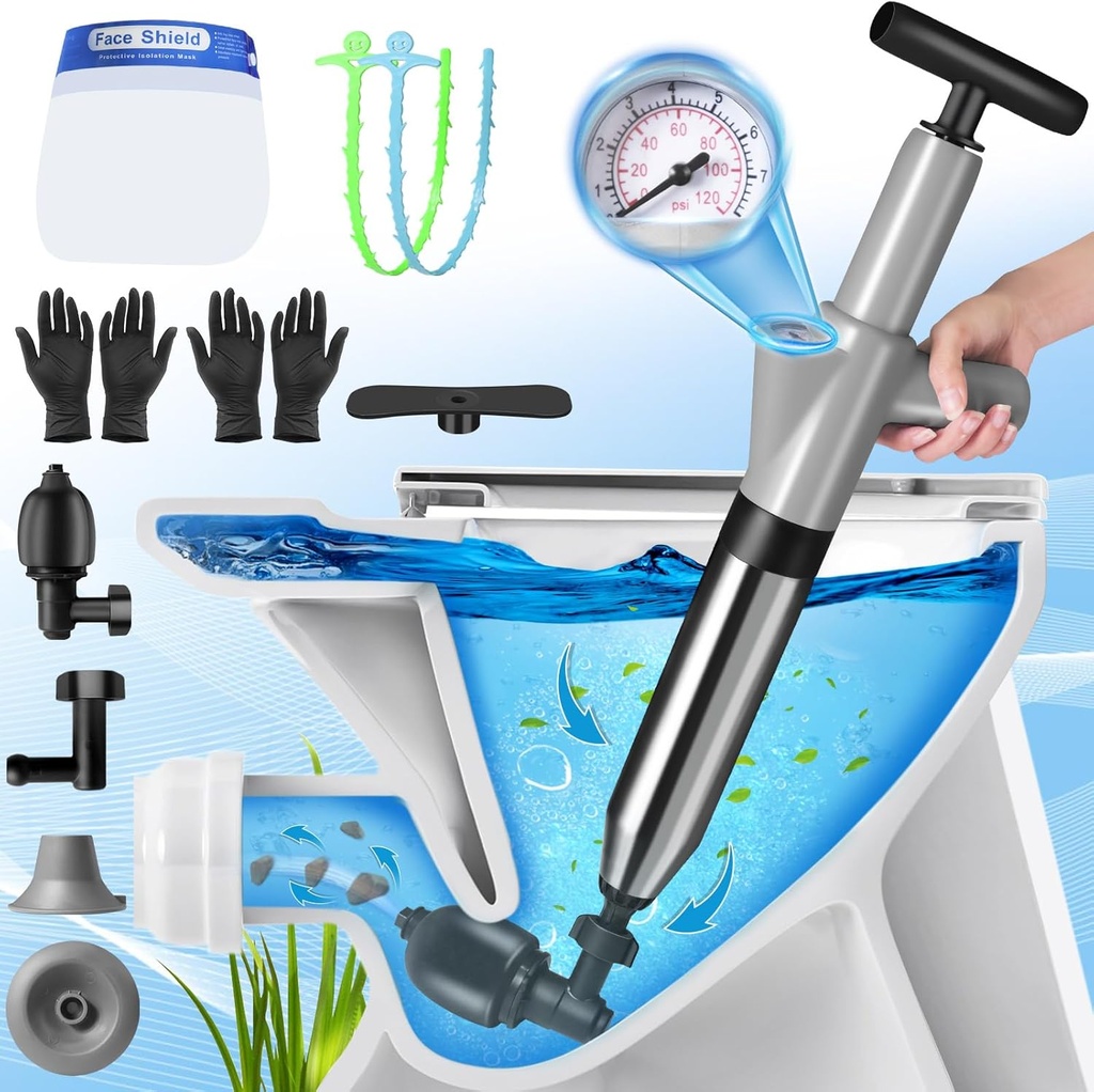 Toilet Plunger, High-Pressure Plungers for Bathroom, Air Plunger for Toilet with Real Time Barometer, Heavy Duty Drain Blaster Clog Remover, for Bathroom, Floor, Drain, Sink, Kitchen, Plumbing