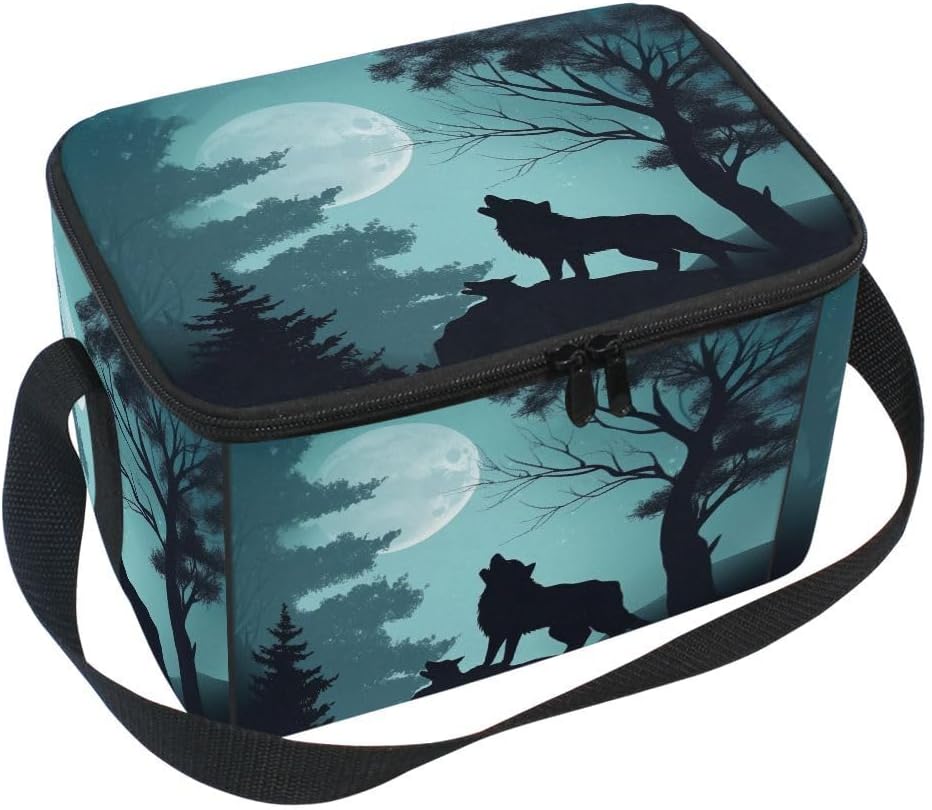 Nander Evening Moon Wolf Lunch Boxs Thermal Insulated Cooler Bags For Work Men Women