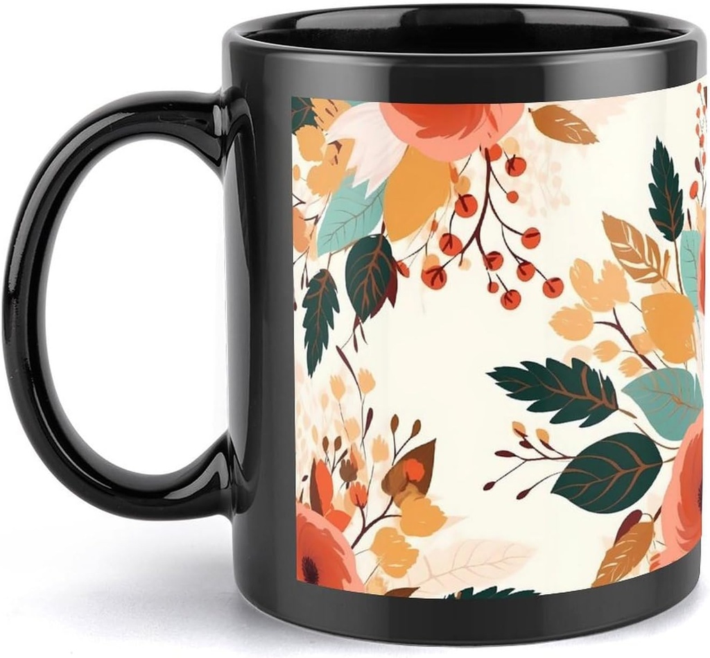 Season Floral Leaves Travel Mug Ceramic Large Ceramic Coffee Mugs with Handle, Porcelain Mugs- Perfect for Coffee Tea Espresso Other Beverages
