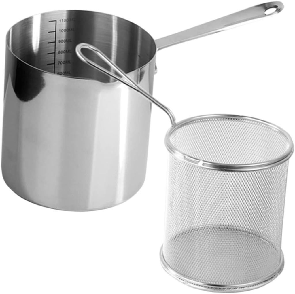 BESTOYARD Stainless Steel Deep Fryer Basket Nonstick Frying Pan Mini Fryer Pot Skillet Nonstick