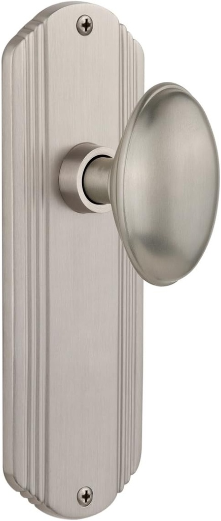 Nostalgic Warehouse Deco Plate with Homestead Door Knob, Privacy - 2.375", Satin Nickel