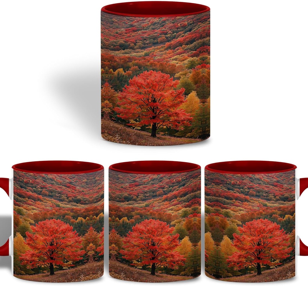 Autumn Foliage Mug, 11oz Coffee Mug Red Maple Tree, Fall Forest Scenic Landscape, Ceramic Cup, Gift for Nature Lovers and Seasonal Decor