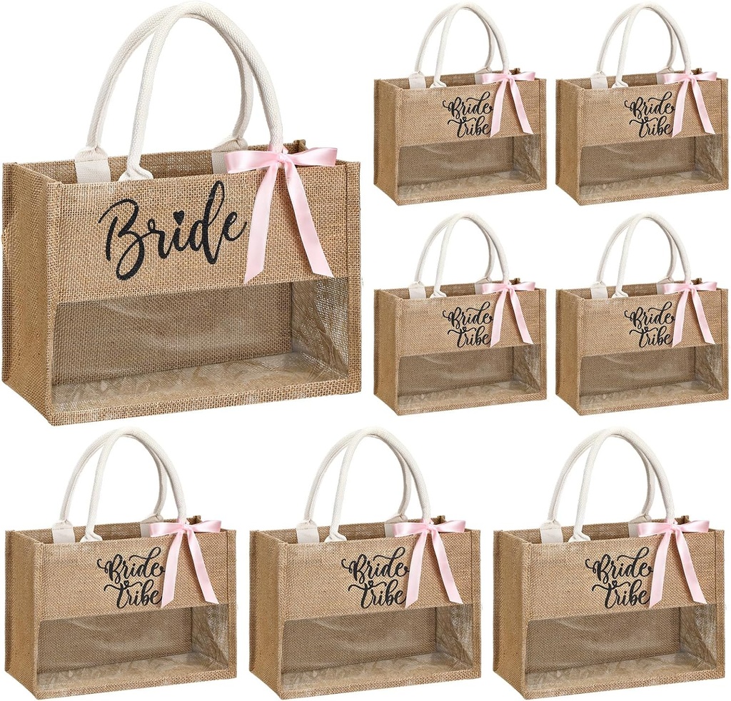 8 Pcs Bachelorette Beach Bag Bridal Party Tote Bag Bride Tribe Gifts with PVC Window for Bridesmaids Engagement Party