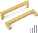 goldenwarm 35 Pack 5 inch Gold Cabinet Pulls Brushed Brass Drawer Handles Modern Square Stainless Steel Hardware Pull for Kitchen Cupboard Dresser