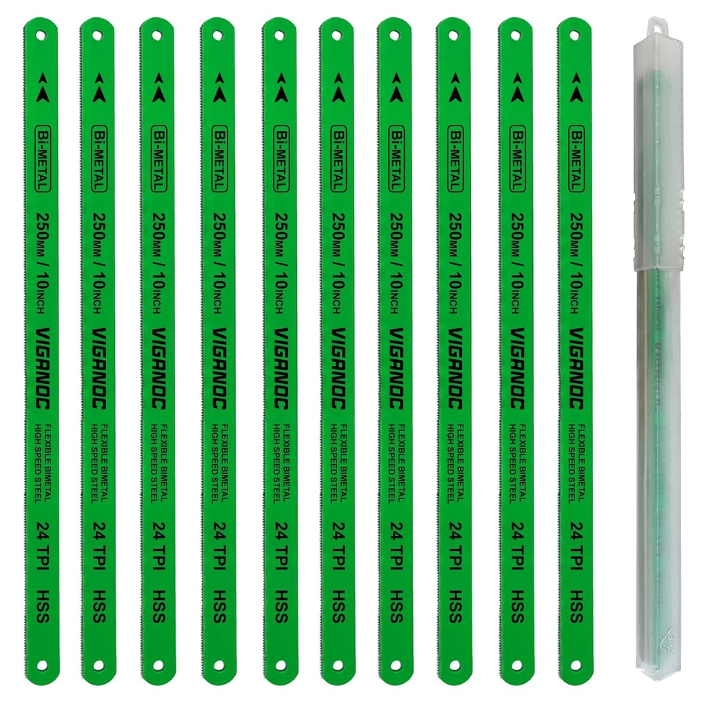 10" (250mm) Hacksaw Replacement Blades, Bi-Metal High Speed Steel Hack Saw Blades - 24TPI HSS Saw Blades, 10 Pack