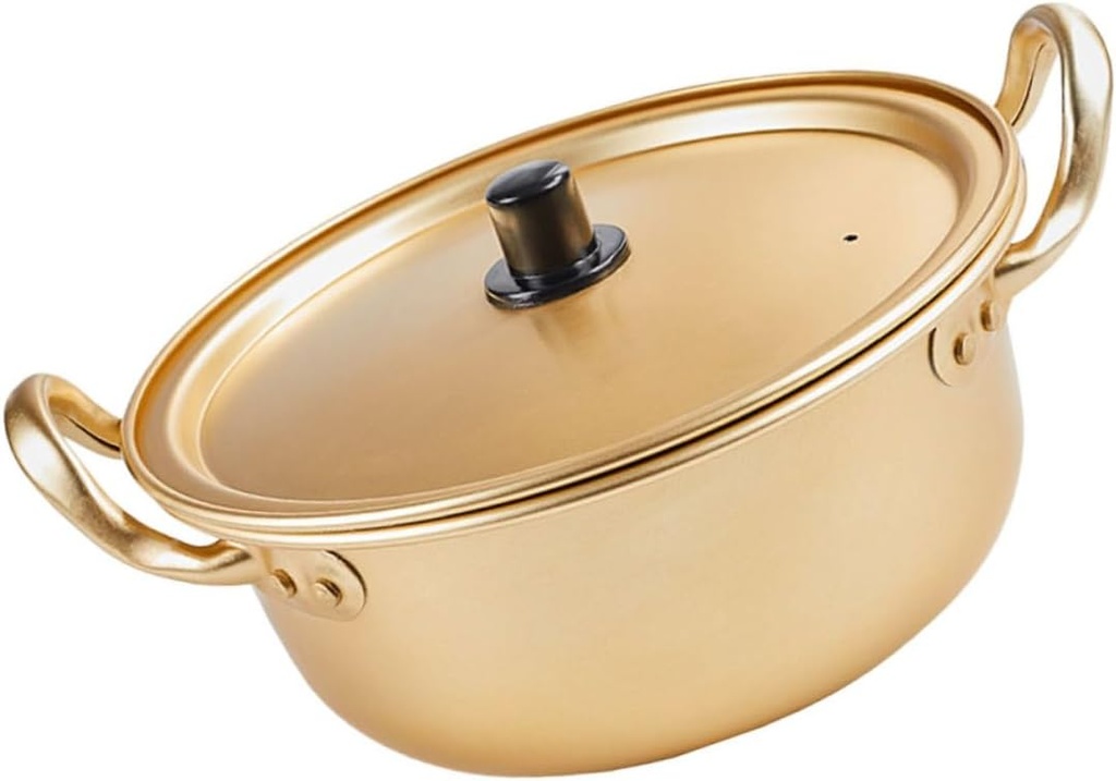Veemoon 1pc Korean Ramen Cooking Pot Aluminum Noodle Pot Dual Handles for Gas Electric Stoves Easy to Clean Stockpot for Home Use for Parties Festivals