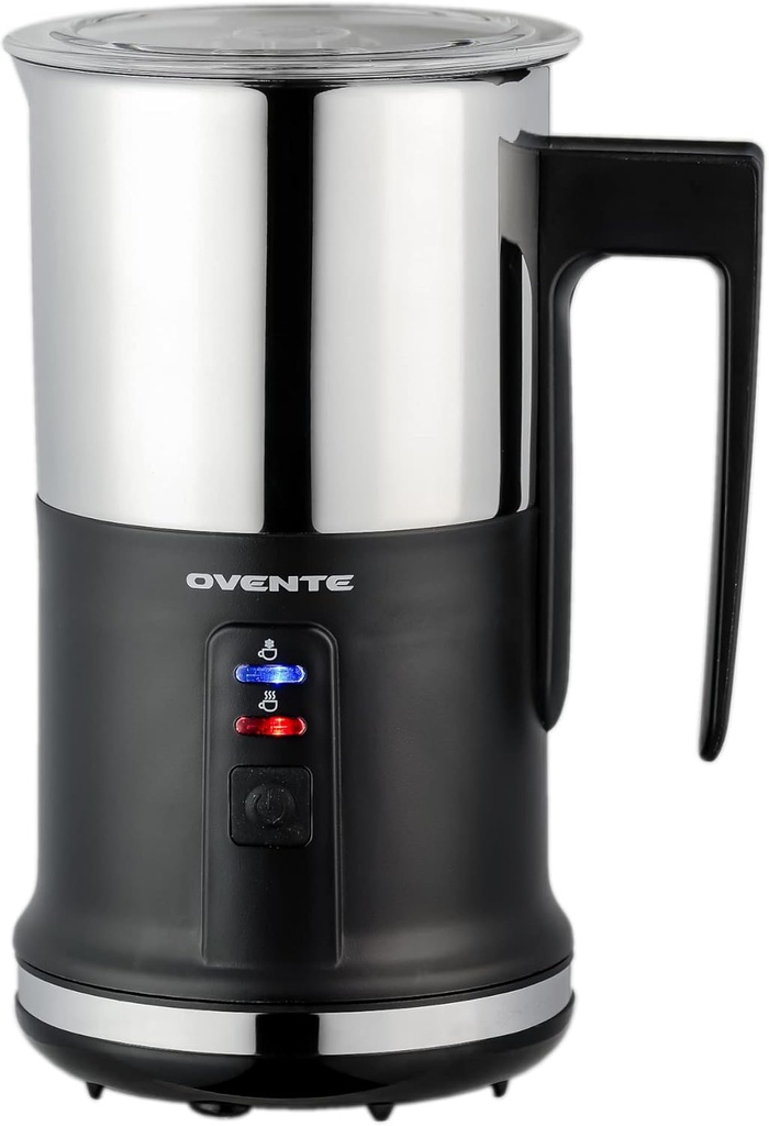 OVENTE Electric Milk Frother and Steamer, Automatic Hot and Cold Foam Maker for Coffee, Latte, Cappuccino, Macchiato or Hot Chocolate, 500W Stainless Steel Milk Warmer with Auto Shutoff, Black FR1208B