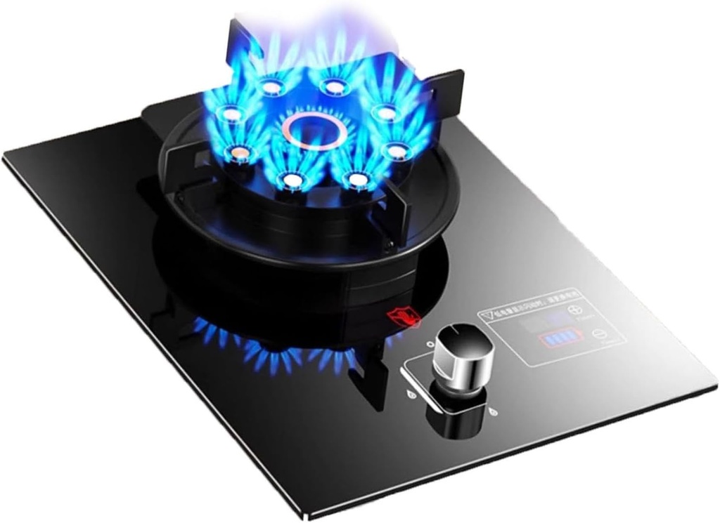 Gas Stove,Direct Injection 9-cavity Head with Timer,5.2KW Glass Panel NG/LPG Stove,for Home Restaurant And Hotel(LPG)