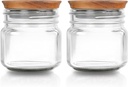 Regular Mouth Mason Jar 8 oz - (2 Pack) - Regular Mouth Half Pint 8-Ounces Mason Jars With M.E.M Wooden Storage Lid - Heavy Duty Clear Glass Canning Jars For Storing Grains, Herbs, Spices, & pickling