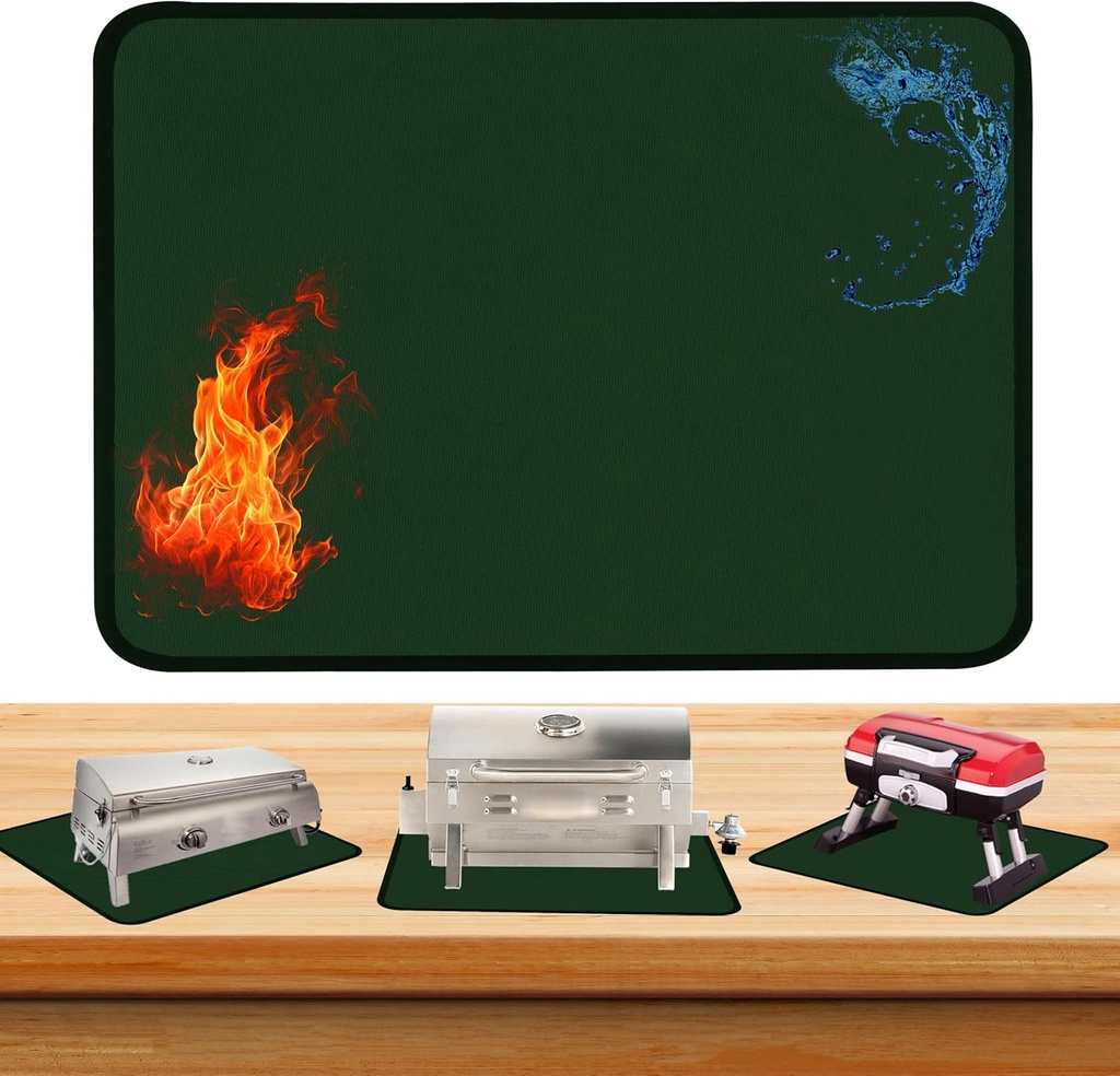 Green 24x31 Inchs Heat Resistant Mat for Outdoor Grill Table,Fireproof Under Blackstone Griddle BBQ Mat,Air Fryer Mat,Indoor Fireplace Mat, Protect Your Table and Outdoor Grill Table（0.04in Thickness）