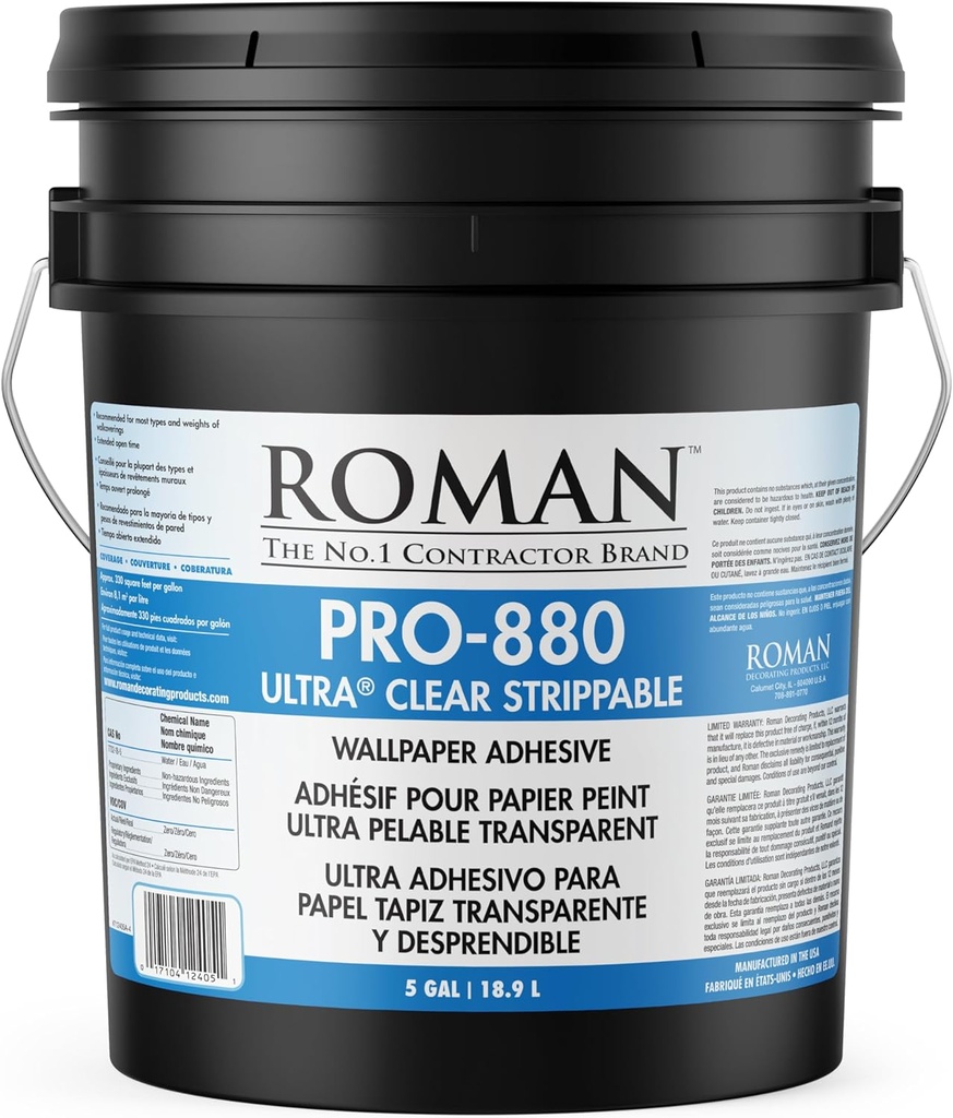 Roman Ultra® Clear Strippable Wallpaper Adhesive, PRO-880 (5 Gallons - 1,650 sq. ft.)