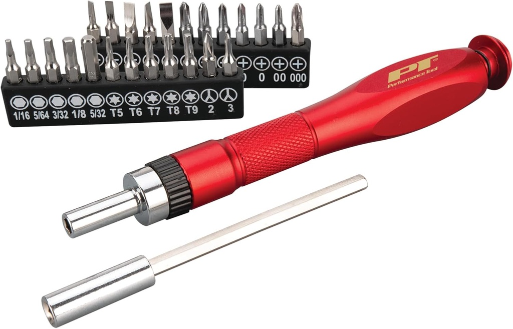 Performance Tool W495 26 Pc. Precision Driver/Pickup Tool Set, Anodized Aluminum, Extends over 12 Inches, Flexible Neck, Ratcheting Mechanism