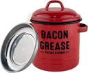 YOKODU 42oz Bacon Grease Container with Strainer,Enamel Ceramic Bacon Fat Can for Grease Drippings and Storage Grease Saver Keeper for Reuse & Disposal (Red)