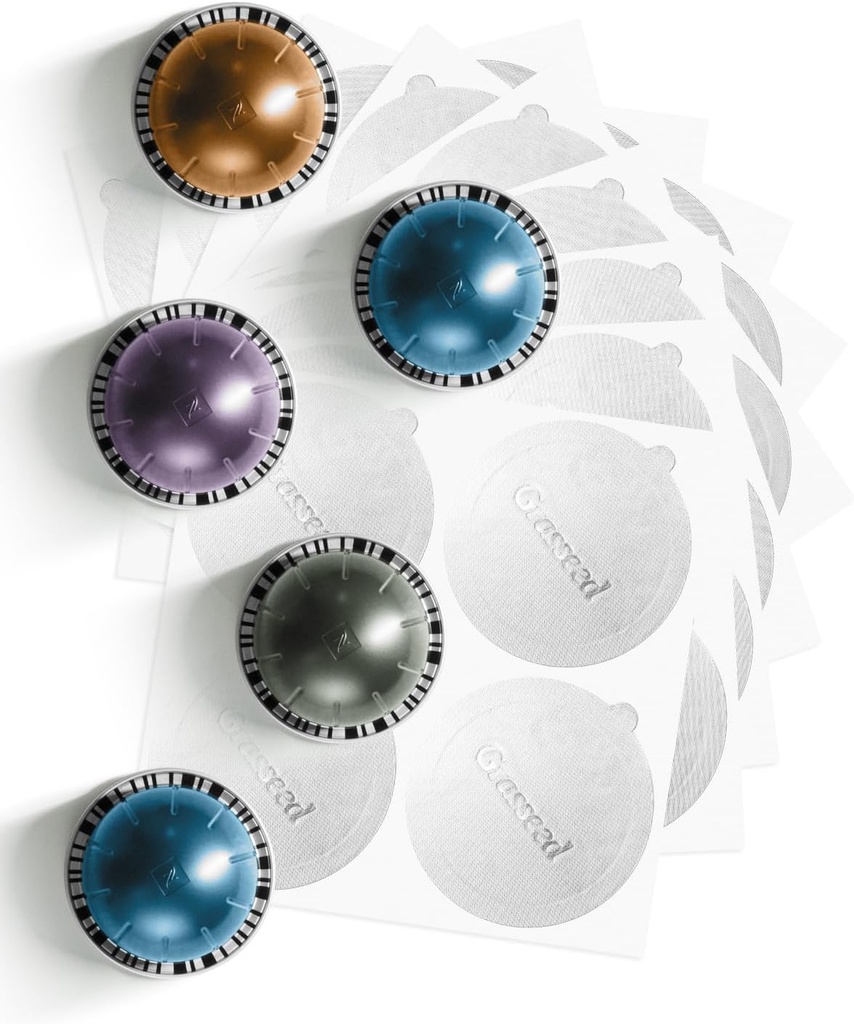 Grasseed Aluminum Foil Lids to Reuse Vertuo Pods, Pod Covers for Seals VertuoLine Capsules Compatible with Nespresso Vertuo Pods - 200Pcs