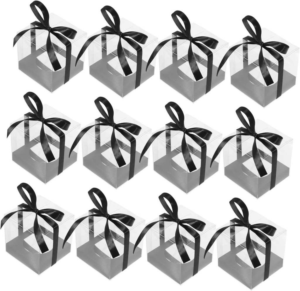 30pcs Clear Mousse Cake Boxes with Ribbon Cake Carrying Case Transparent Dessert Holder for Birthday Wedding Safe Pet Material