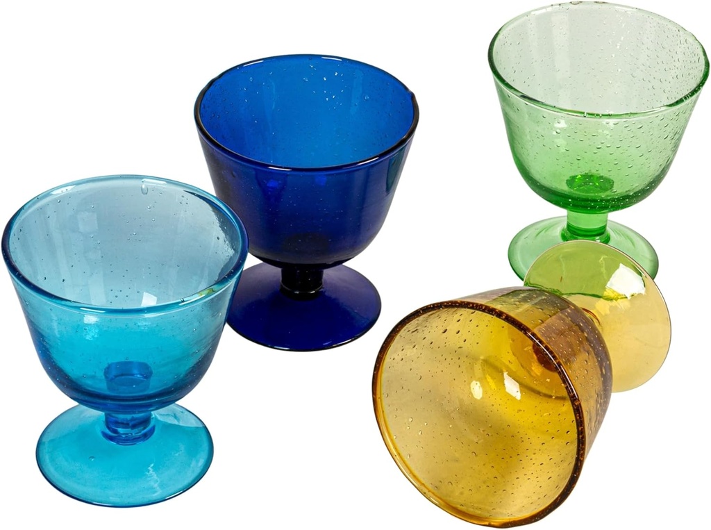 Creative Co-Op 12-Piece Hand-Blown Stemmed Seeded Drinking Glass, Multicolor