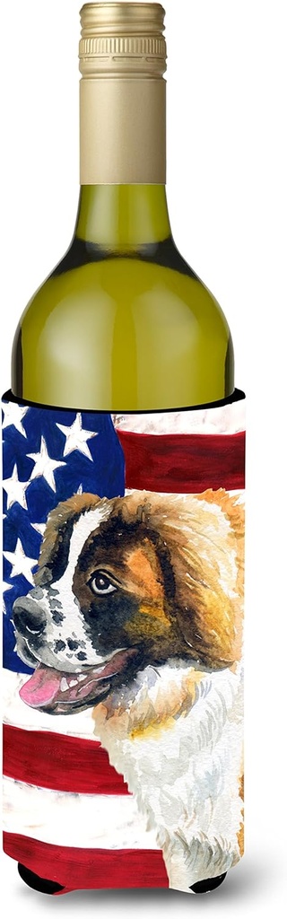 Caroline's Treasures BB9679LITERK Saint Bernard Patriotic Wine Bottle Hugger Bottle Cooler Sleeve Hugger Machine Washable Collapsible Insulator Beverage Insulated Holder