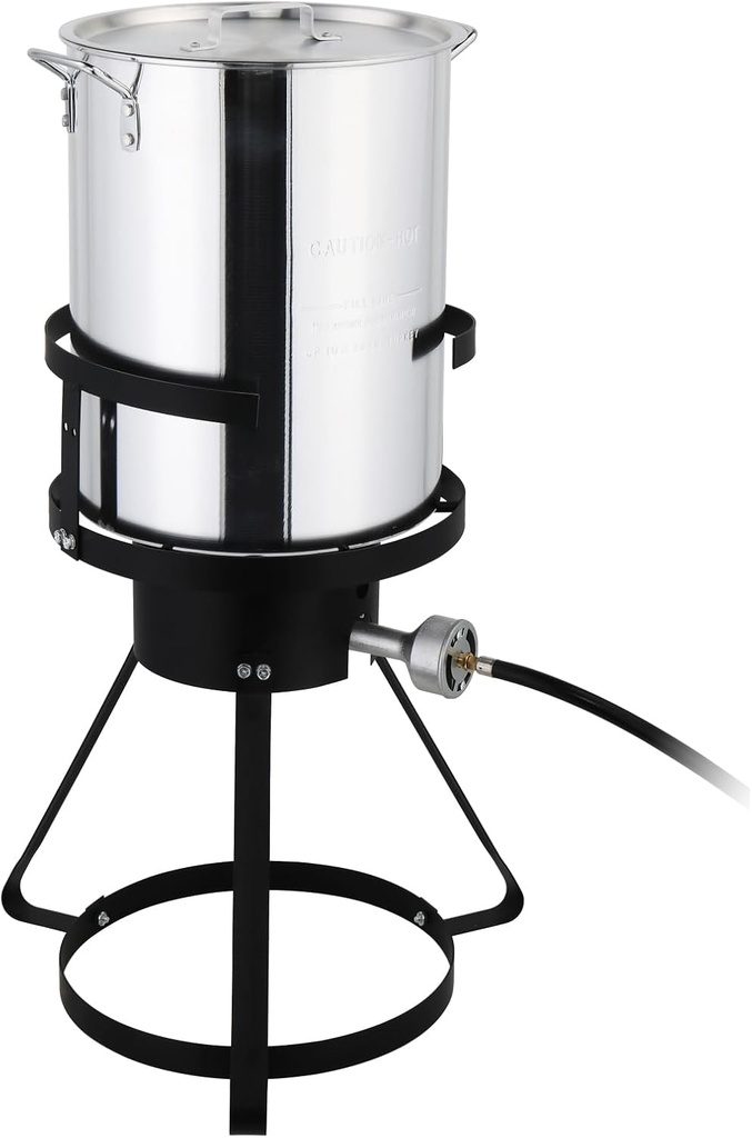 30 Qt Fryer Gas Fryer, Aluminum Seafood Deep Boiler Steamer, Outdoor Turkey Deep Fryer Pot Fish with 55,000 BTU Propane Gas Burner Stand Injector Thermometer Hose Round Tripod Stove Rack for Camping
