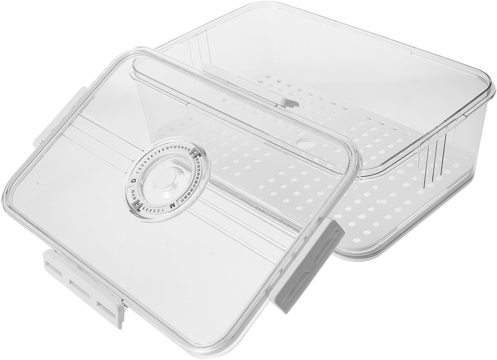Airtight Transparent Bread Box with Cover and Timer Dial Reusable Plastic Food Container for Refrigerator Space Saving Kitchen Storage for Bread Snacks and Fruits