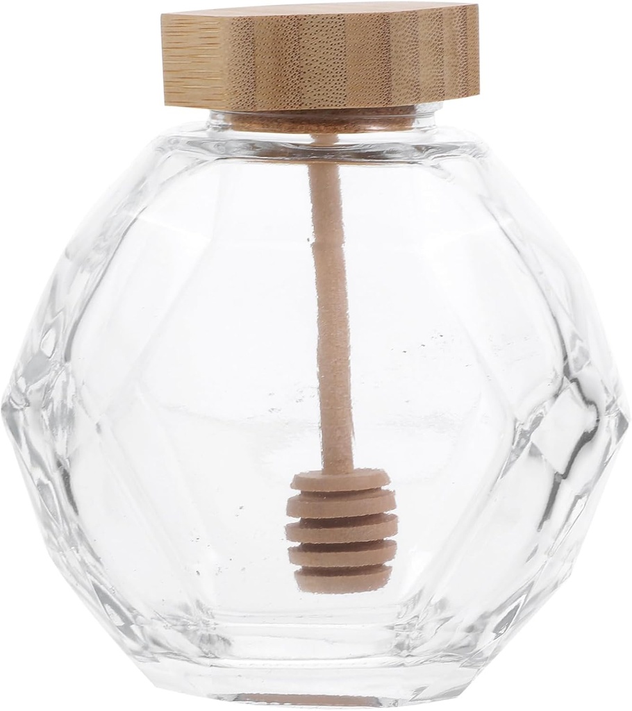 Luxshiny Stylish Honey Jar Wood Lid Honey Pot Honey Dispenser Honey Storage Jar Honey Jars Dipper