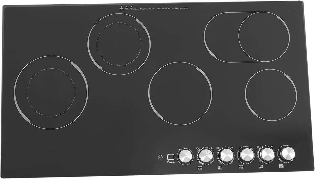 36'' Electric Cooktop 5 Burner, 110V 4800W Built-in/Desktop Radiant Electric Stove Top with 5 Power Levels, Timer, Child Safety Lock, LED Display Screen