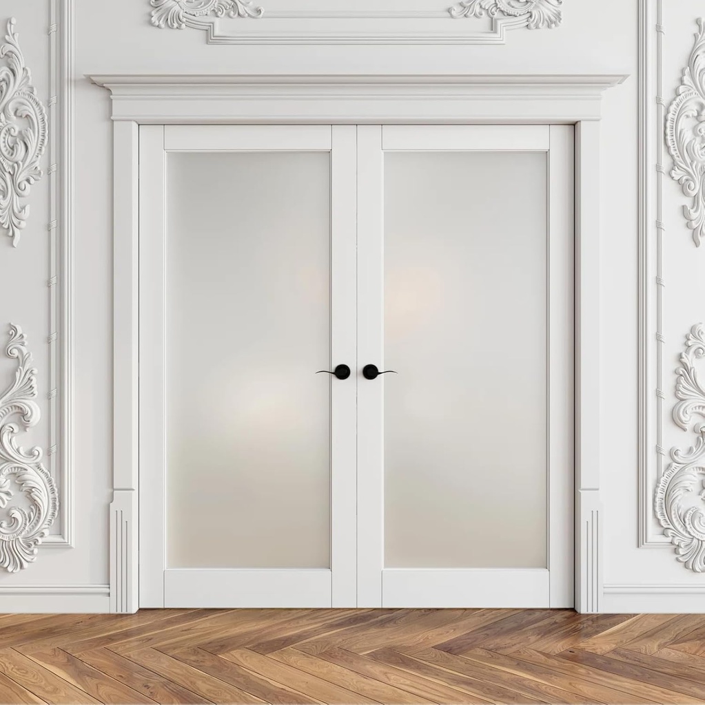 1-Lite Interior Glass French Door Frosted Double Doors Without Installation Hardware Kit/Handles, 72"×80", Only Double 36'‘ Door Slabs Included