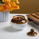 Desi Favors Old Fashioned Round Pickle Jar | Ceramic Round Indian Pickle Jar for Dining Table, Handmade Achaar Barni, Indian Housewarming Gifts, Return Gift for Pooja - Small