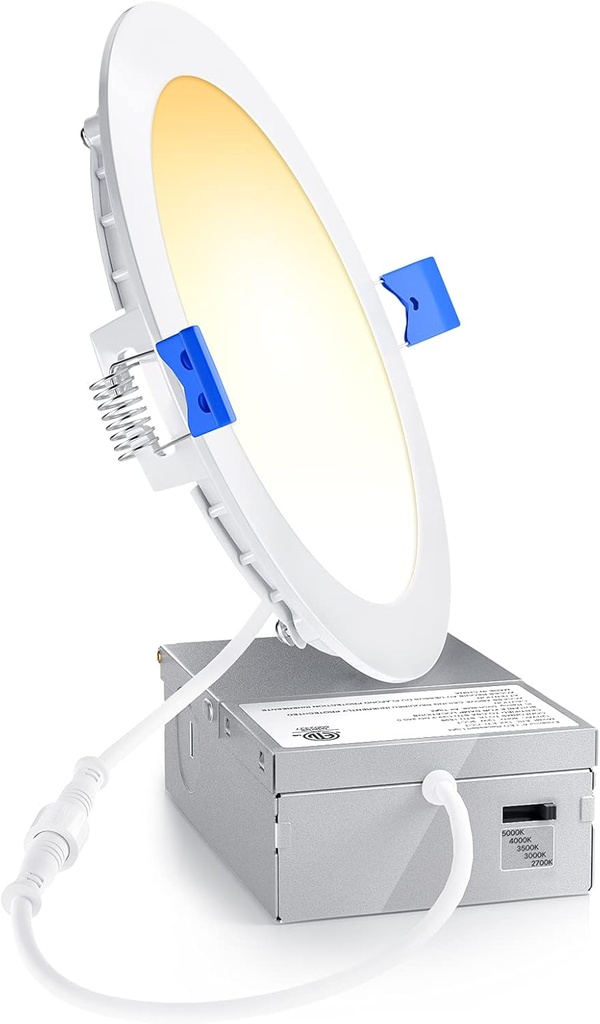 Ensenior 1 Pack 6 Inch LED Recessed Light, Dimmable, 2700K-5000K 5CCT, 1200LM High Brightness, 12W 120V, Damp Rated, Ultra-Thin Canless Wafer Ceiling Light - ETL & FCC & IC