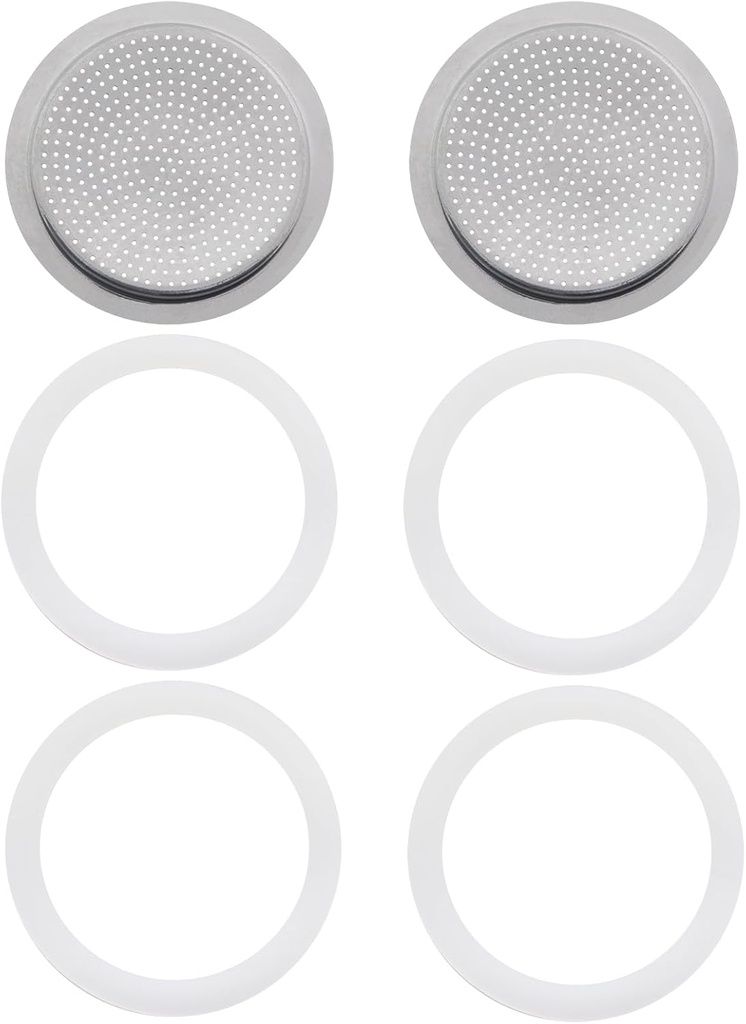 6PCS Coffee Maker Moka Pot Replacement Filter Parts 2 Filters 4 Silicone Gasket Seals For Aluminum Moka Pot Stovetop Espresso Machine Replacement Coffee Pot Accessories