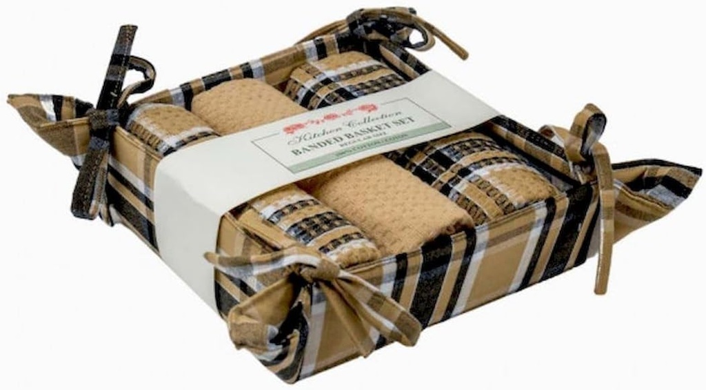 Black Haze - 3 Tea Towels and Bread Basket Set