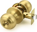 Probrico Brushed Brass Door Knobs for Bedroom Bathroom, Interior Door Knob with Round Ball, Gold Privacy Door Knob, 1 Pack