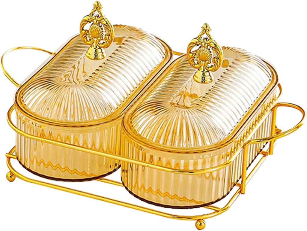 Dried Fruit Snack Serving Plate Divided Serving Platter Cookie Jar Appetizer Serving Tray for Kitchen Hotel Countertop Party, 2 Grid Orange